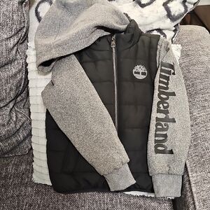 Timberland Black and Gray Hooded Jacket